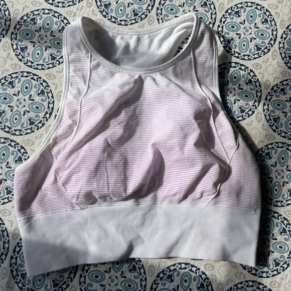 Ebb to Train *sun Lululemon Sports Bra size 8 white and pink high neck - Picture 8 of 14